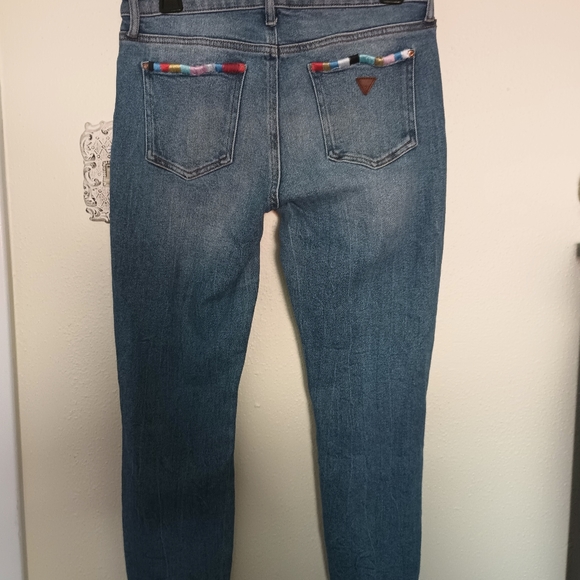 RARE Vintage Guess  Embroidered Graffiti Jeans, Y2K, Grunge,  28/26, Destroyed!! - Picture 7 of 13